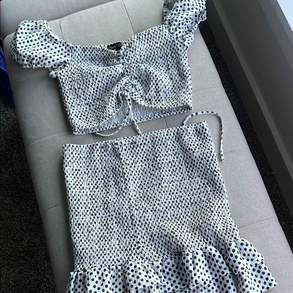 Buckle Black and White Polka Dot Skirt Set